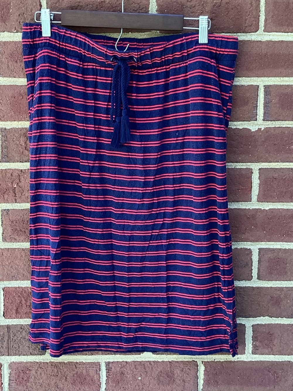EUC St. John’s Bay Navy Red Midi Skirt Side Slits L